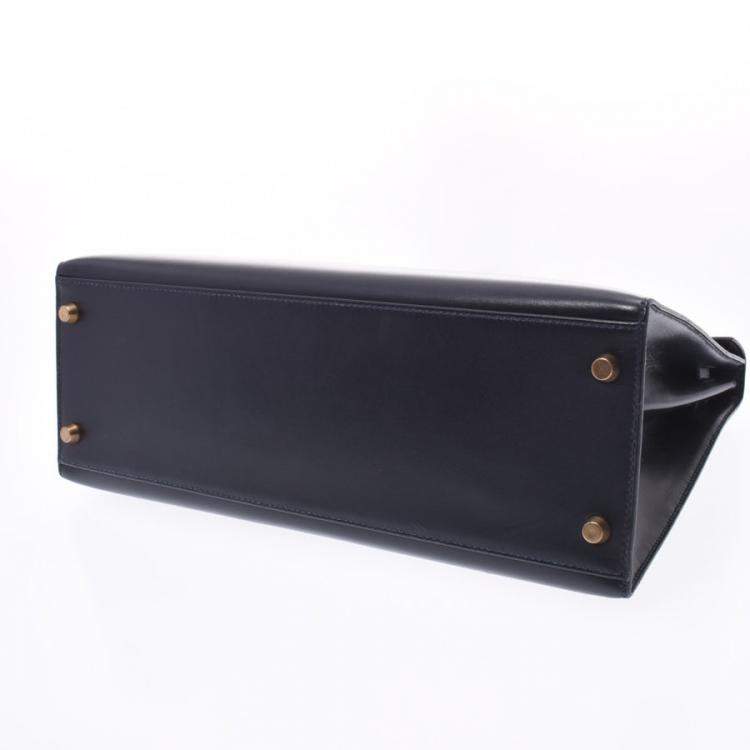 Pre Owned Hermes Navy Blue Leather Kelly Retourne 32 Box Bag