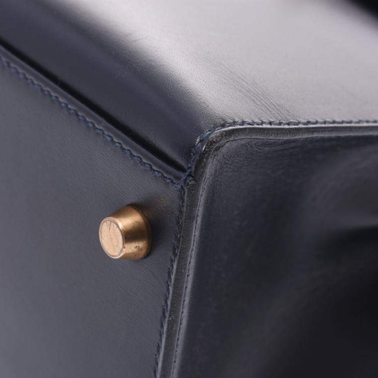 Pre Owned Hermes Navy Blue Leather Kelly Retourne 32 Box Bag