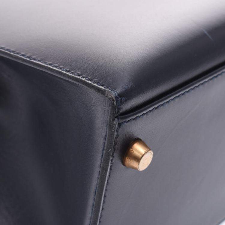 Pre Owned Hermes Navy Blue Leather Kelly Retourne 32 Box Bag