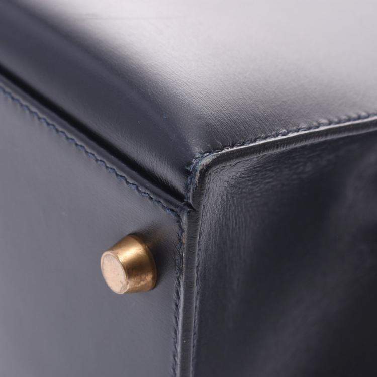 Pre Owned Hermes Navy Blue Leather Kelly Retourne 32 Box Bag