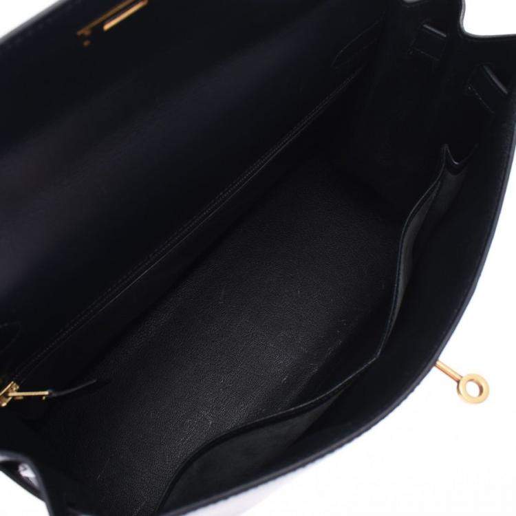 Pre Owned Hermes Navy Blue Leather Kelly Retourne 32 Box Bag