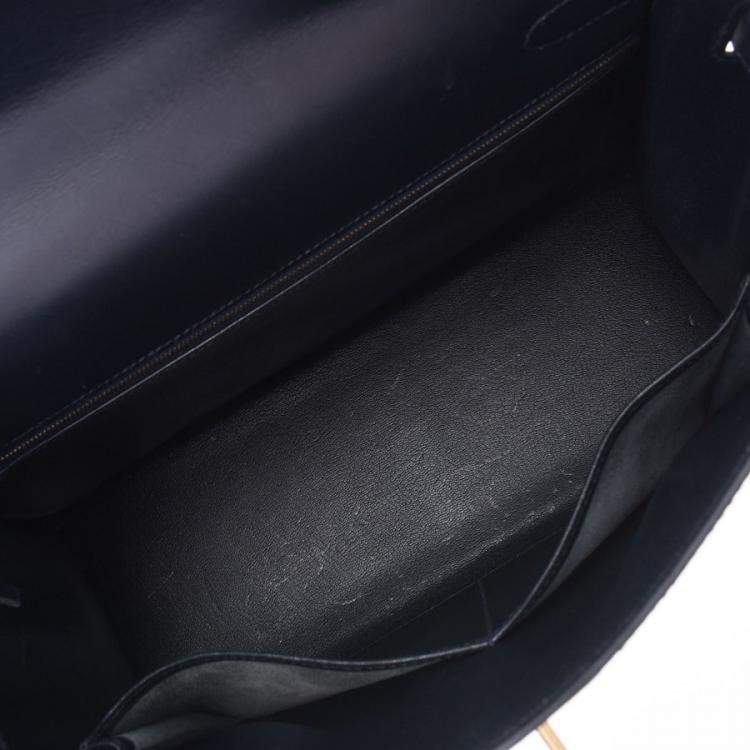 Pre Owned Hermes Navy Blue Leather Kelly Retourne 32 Box Bag