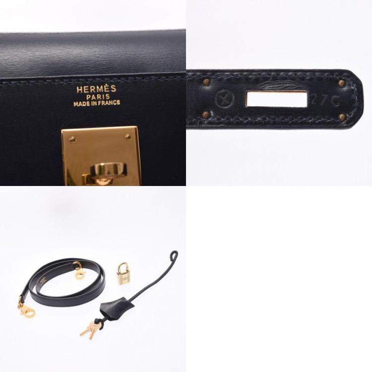 Pre Owned Hermes Navy Blue Leather Kelly Retourne 32 Box Bag