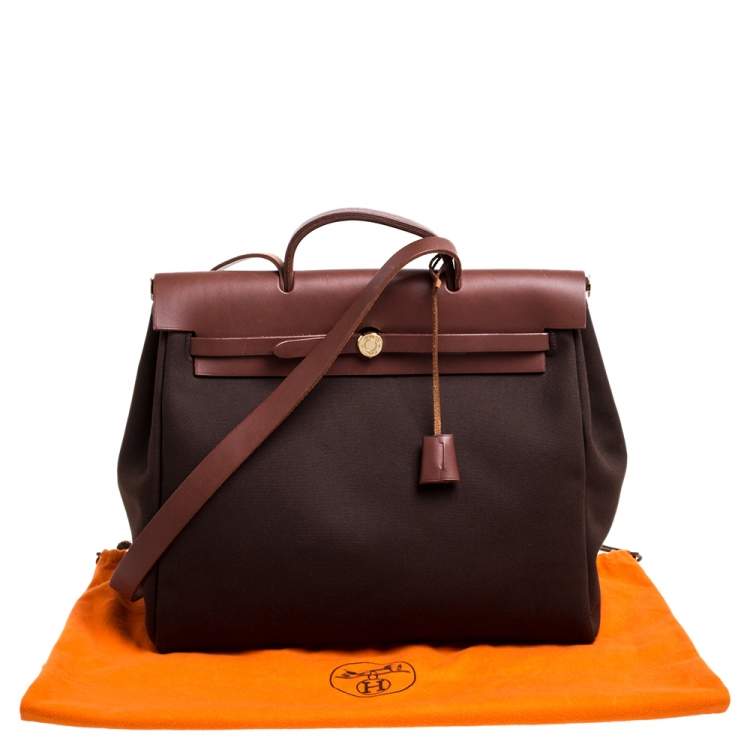 Pre Owned Hermes Cacao/Natural Canvas and Leather Herbag Zip 39 Bag