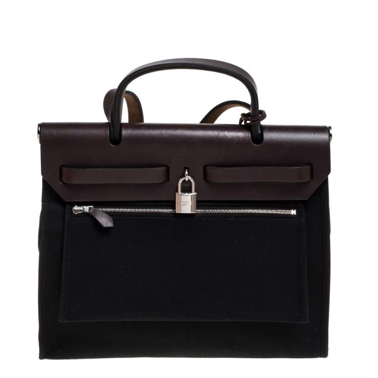 مملوكة مسبقًا Hermes Black/Brown Canvas and Leather Herbag Zip 31 Bag