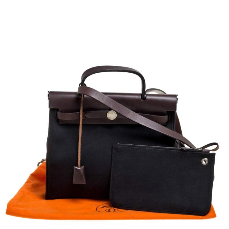 مملوكة مسبقًا Hermes Black/Brown Canvas and Leather Herbag Zip 31 Bag
