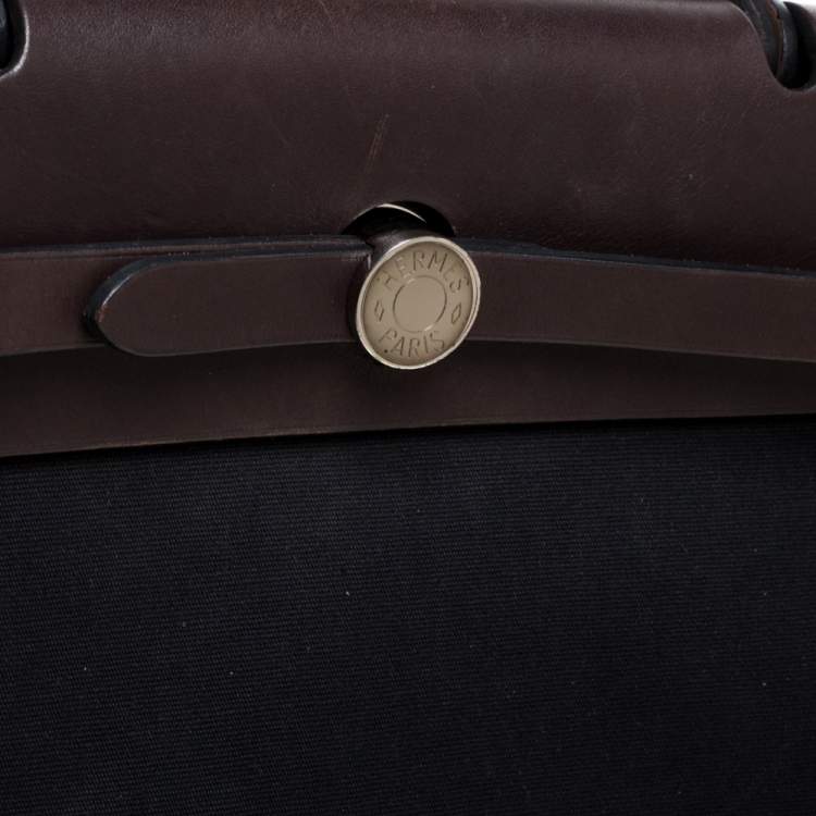 مملوكة مسبقًا Hermes Black/Brown Canvas and Leather Herbag Zip 31 Bag