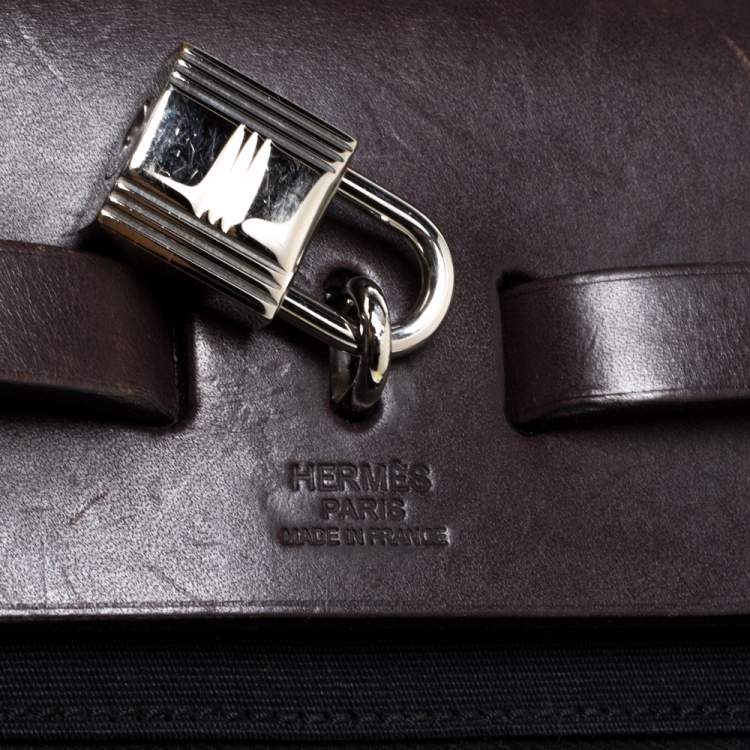 مملوكة مسبقًا Hermes Black/Brown Canvas and Leather Herbag Zip 31 Bag