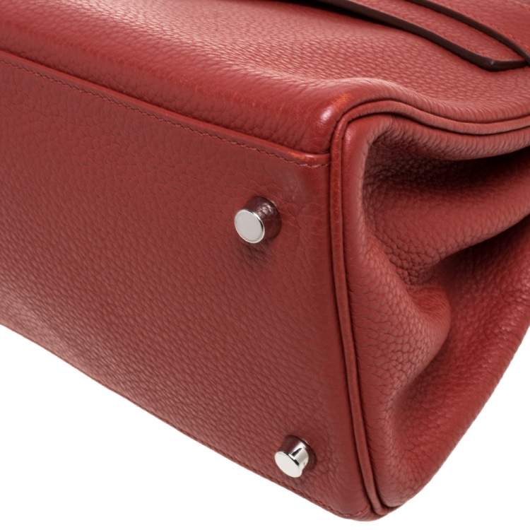 Pre Owned Hermes Sanguine Taurillon Clemence Leather Palladium Hardware Shoulder Kelly 42 Bag