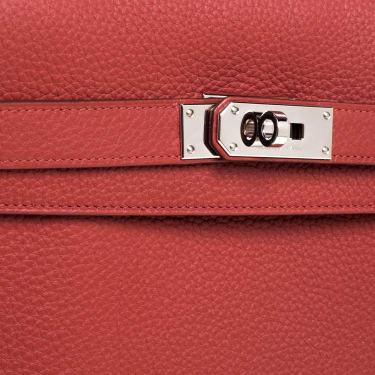 Pre Owned Hermes Sanguine Taurillon Clemence Leather Palladium Hardware Shoulder Kelly 42 Bag