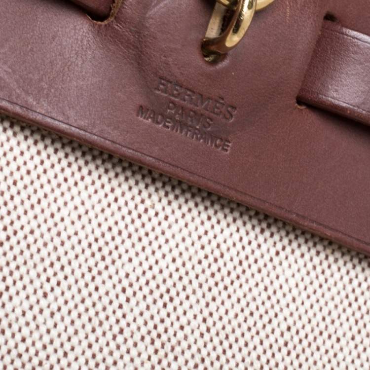 Pre Owned Hermes Chocolate Brown/Beige Toile and Leather Herbag 31 Bag