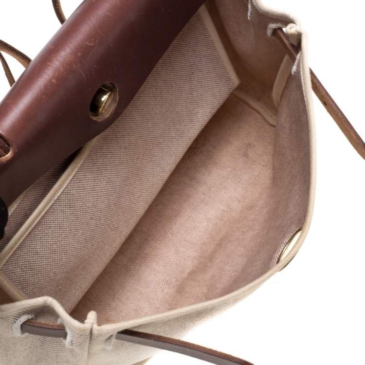 Pre Owned Hermes Chocolate Brown/Beige Toile and Leather Herbag 31 Bag