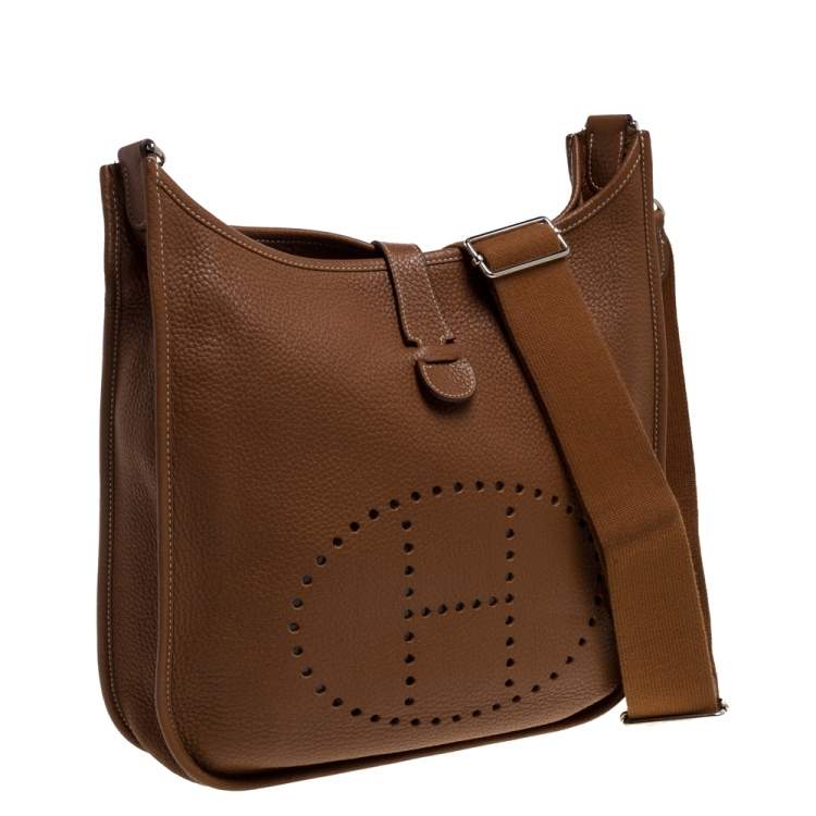 Pre Owned Hermes Gold Taurillon Clemence Leather Evelyne III GM Bag
