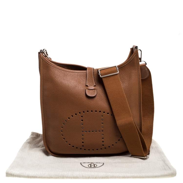 Pre Owned Hermes Gold Taurillon Clemence Leather Evelyne III GM Bag