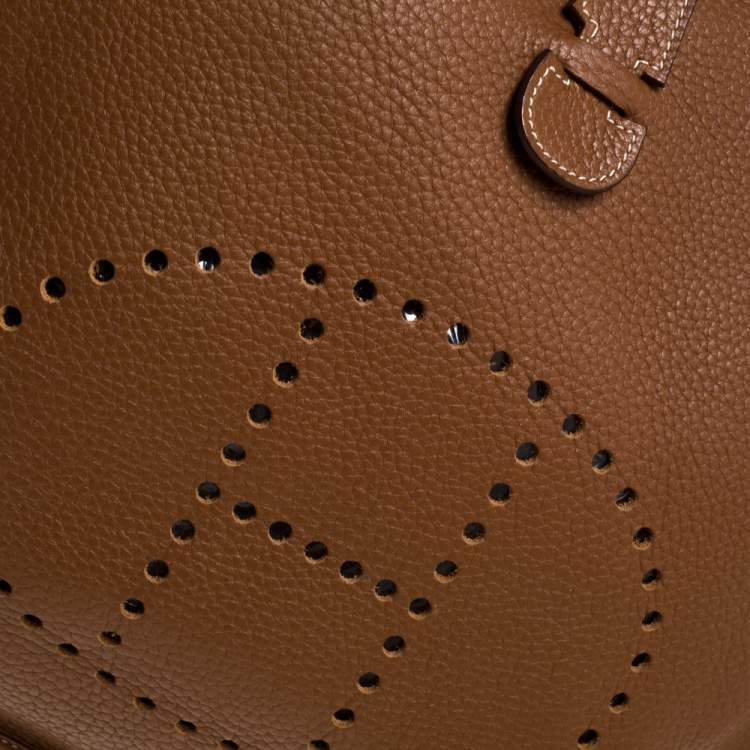 Pre Owned Hermes Gold Taurillon Clemence Leather Evelyne III GM Bag