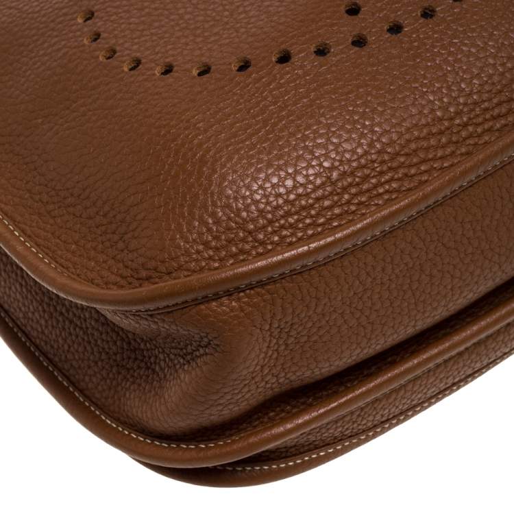 Pre Owned Hermes Gold Taurillon Clemence Leather Evelyne III GM Bag
