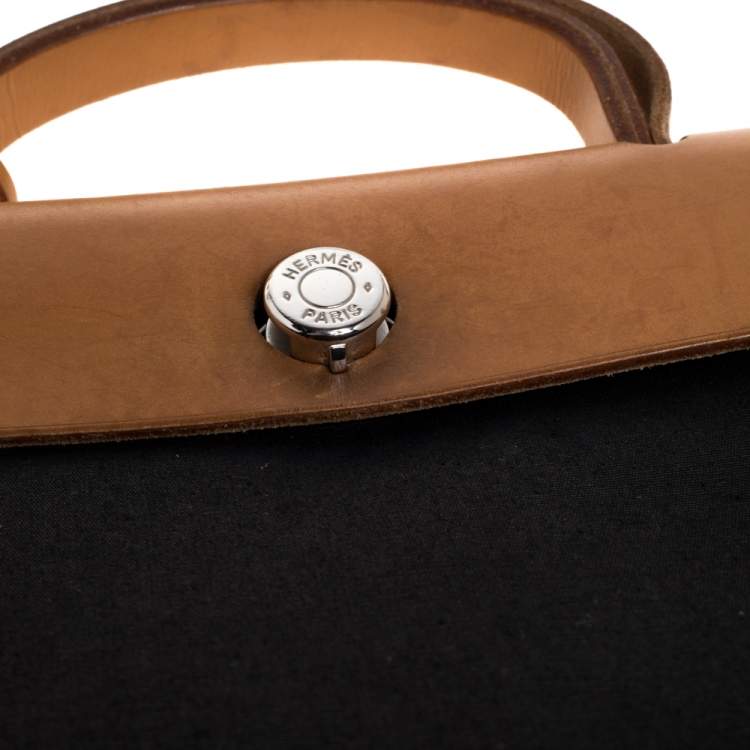 Pre Owned  Hermès Black/Natural Canvas and Leather Herbag Zip 31 Bag
