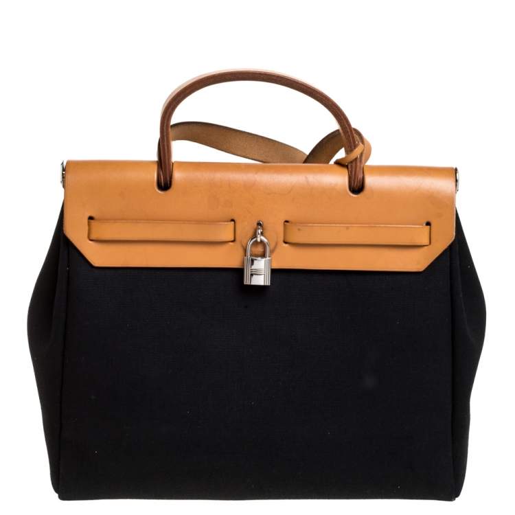 Pre Owned  Hermès Black/Natural Canvas and Leather Herbag Zip 31 Bag