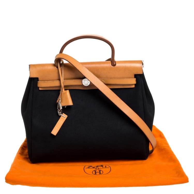 Pre Owned  Hermès Black/Natural Canvas and Leather Herbag Zip 31 Bag