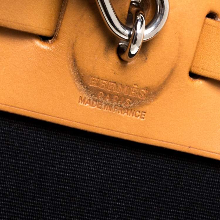Pre Owned  Hermès Black/Natural Canvas and Leather Herbag Zip 31 Bag