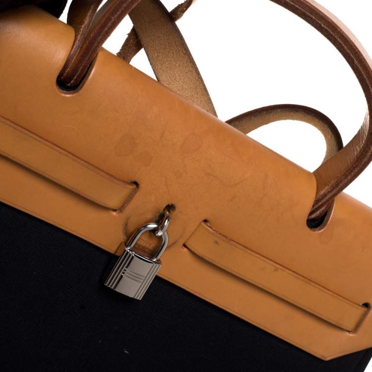 Pre Owned  Hermès Black/Natural Canvas and Leather Herbag Zip 31 Bag