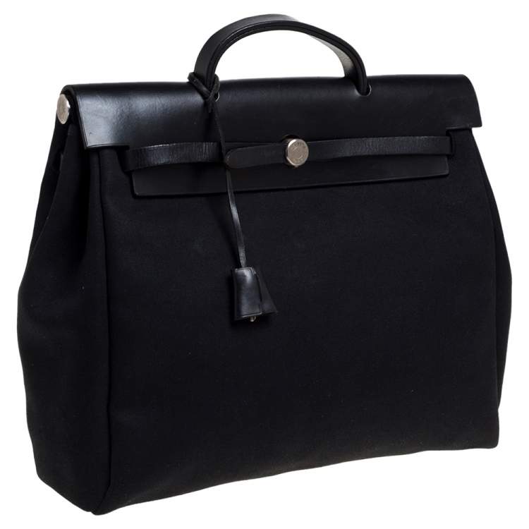 Pre Owned Hermes Black Canvas and Leather Herbag Zip 39 Bag