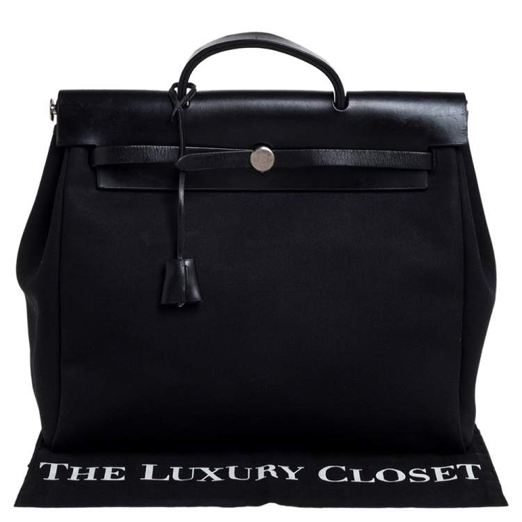 Pre Owned Hermes Black Canvas and Leather Herbag Zip 39 Bag