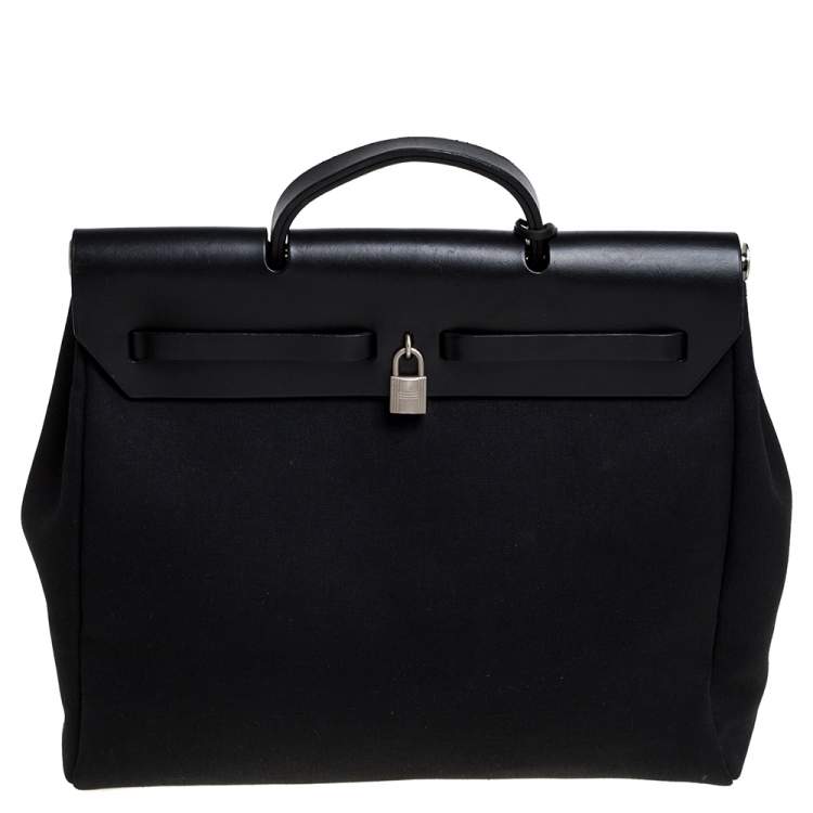 Pre Owned Hermes Black Canvas and Leather Herbag Zip 39 Bag