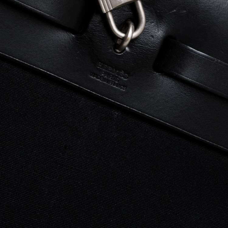 Pre Owned Hermes Black Canvas and Leather Herbag Zip 39 Bag