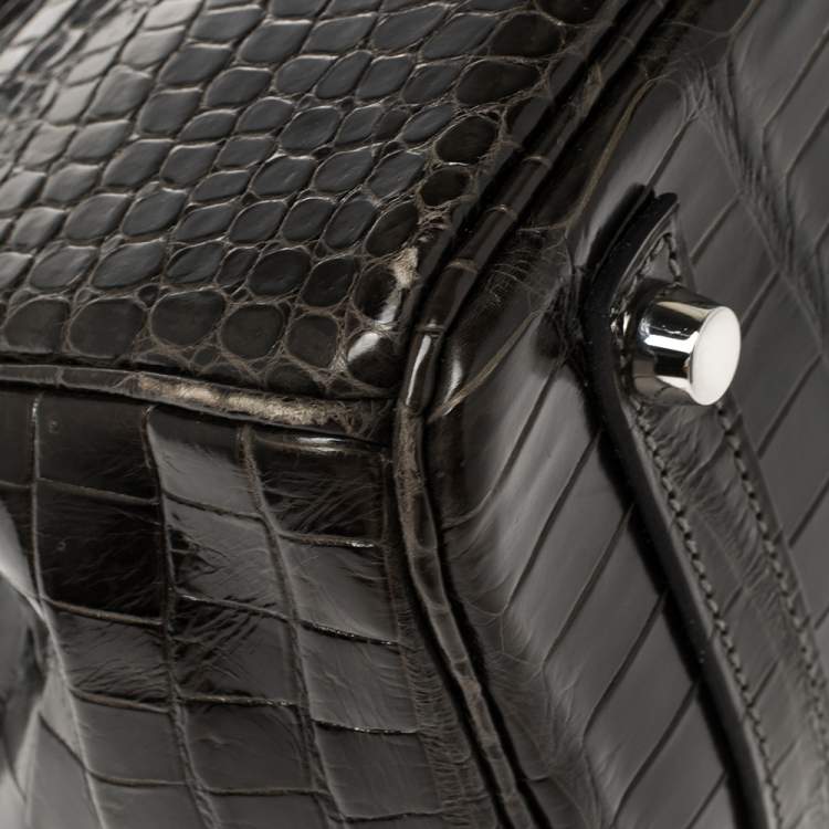 Pre Owned Hermes Ardoise Shiny Porosus Crocodile Palladium Hardware Birkin 30 Bag