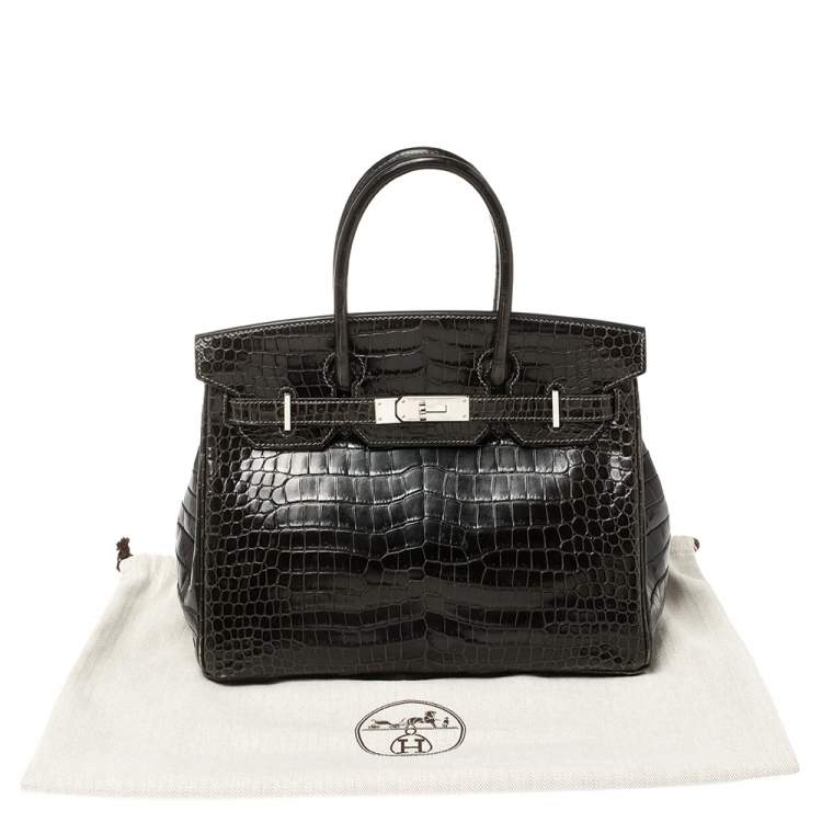 Pre Owned Hermes Ardoise Shiny Porosus Crocodile Palladium Hardware Birkin 30 Bag
