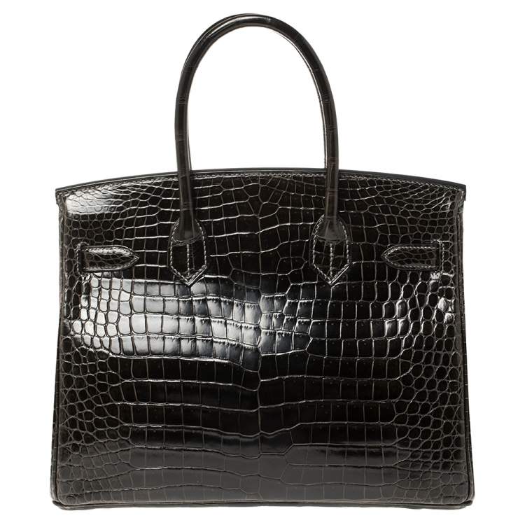 Pre Owned Hermes Ardoise Shiny Porosus Crocodile Palladium Hardware Birkin 30 Bag
