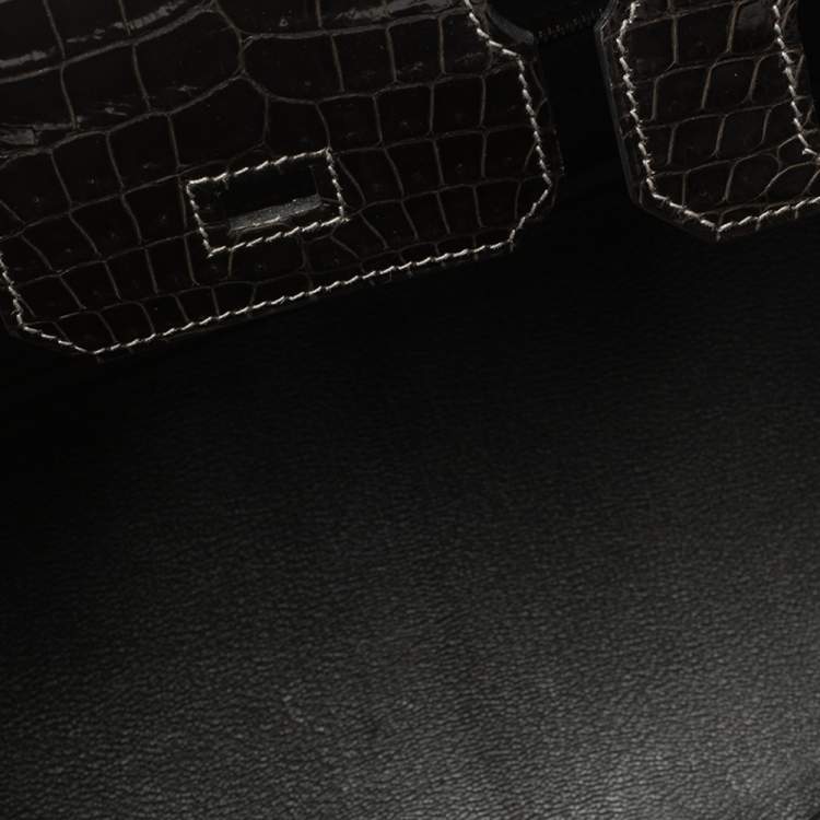 Pre Owned Hermes Ardoise Shiny Porosus Crocodile Palladium Hardware Birkin 30 Bag