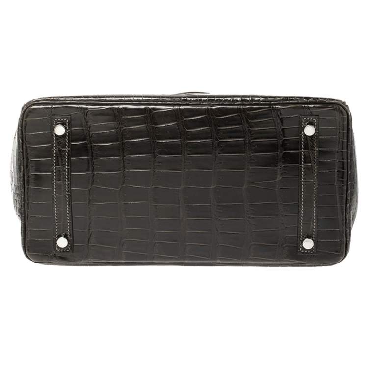 Pre Owned Hermes Ardoise Shiny Porosus Crocodile Palladium Hardware Birkin 30 Bag