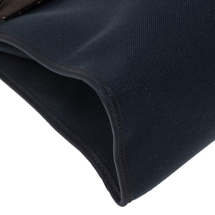 Pre Owned Hermes Navy Blue/Brown Canvas and Leather Herbag Zip 31 Bag