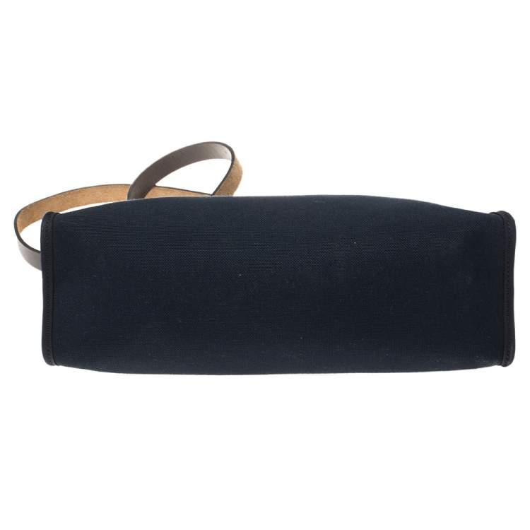 Pre Owned Hermes Navy Blue/Brown Canvas and Leather Herbag Zip 31 Bag