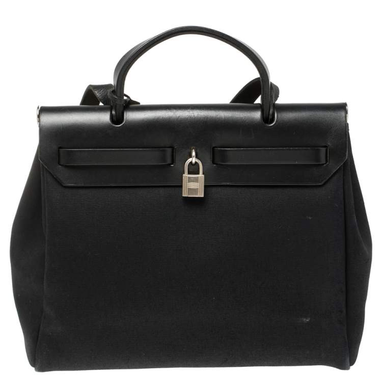 مملوكة مسبقًا Hermès Black Canvas and Leather Herbag Zip 31 Bag
