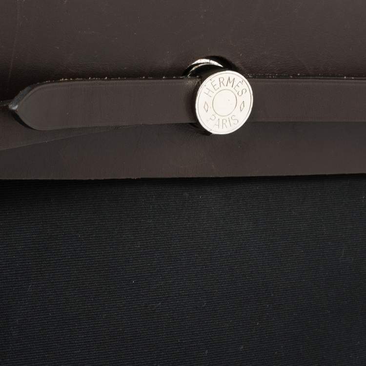 Pre Owned Hermes Black/Cacao Canvas and Leather Herbag Zip 39 Bag
