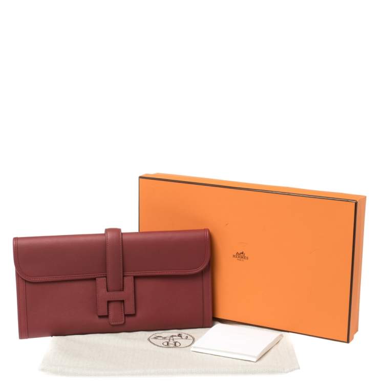 Pre Owned Hermes Rouge Grenat Swift Leather Elan 29 Jige Clutch