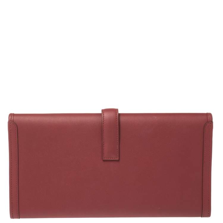 Pre Owned Hermes Rouge Grenat Swift Leather Elan 29 Jige Clutch