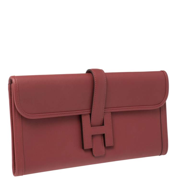 Pre Owned Hermes Rouge Grenat Swift Leather Elan 29 Jige Clutch