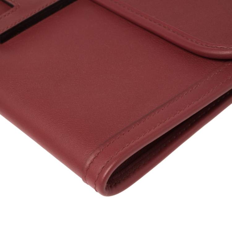 Pre Owned Hermes Rouge Grenat Swift Leather Elan 29 Jige Clutch
