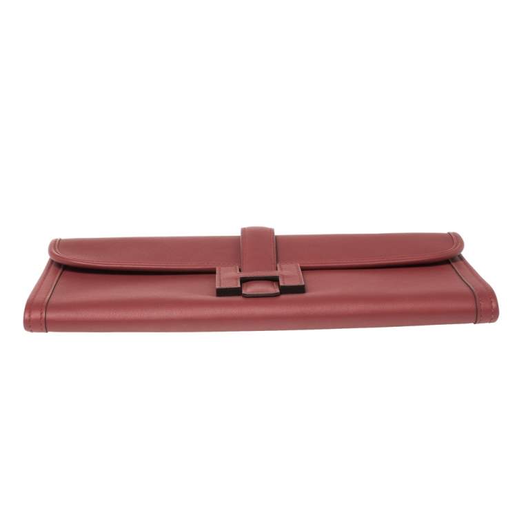 Pre Owned Hermes Rouge Grenat Swift Leather Elan 29 Jige Clutch