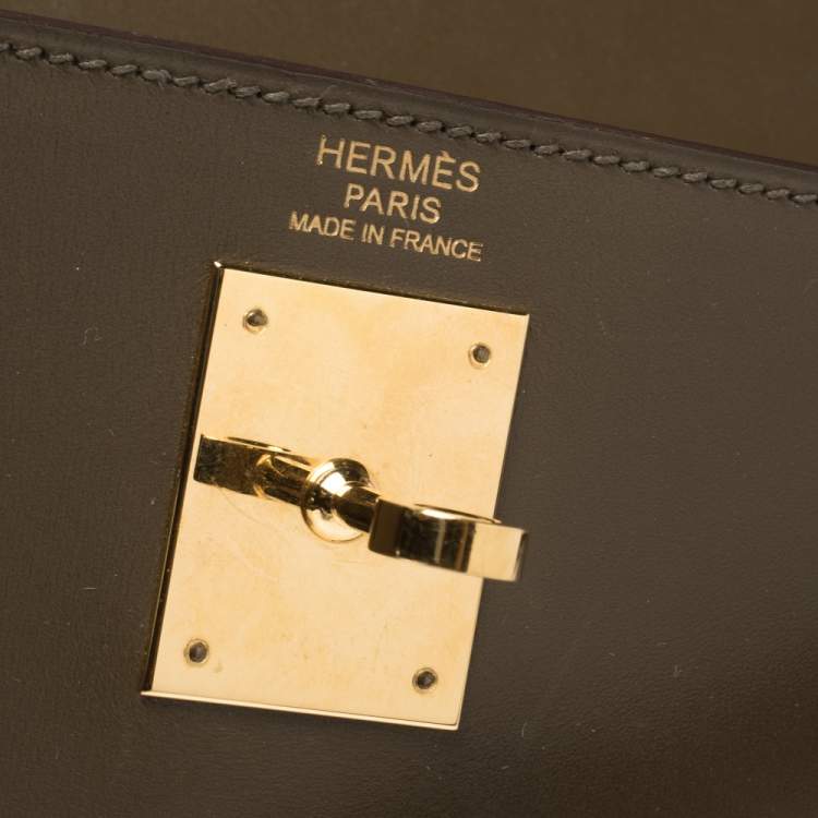 Pre Owned Hermes Lichen Tadelakt Leather Gold Hardware Kelly Sellier 32 Bag