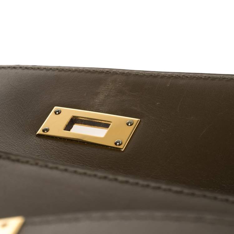 Pre Owned Hermes Lichen Tadelakt Leather Gold Hardware Kelly Sellier 32 Bag