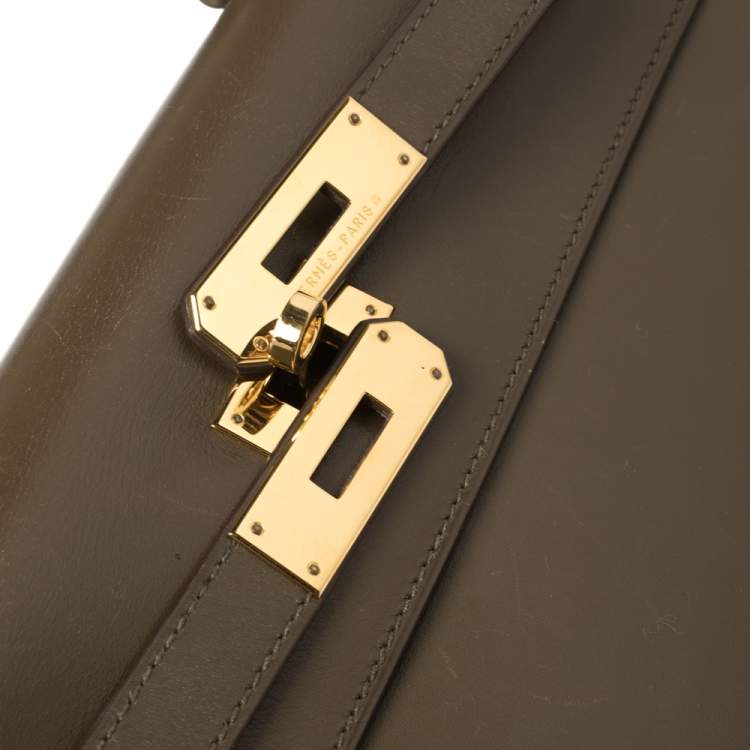 Pre Owned Hermes Lichen Tadelakt Leather Gold Hardware Kelly Sellier 32 Bag