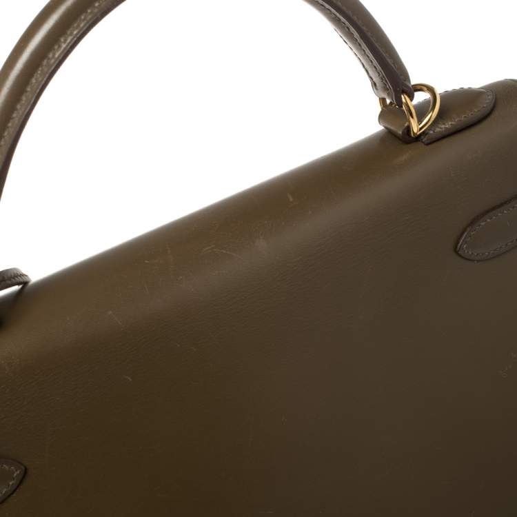 Pre Owned Hermes Lichen Tadelakt Leather Gold Hardware Kelly Sellier 32 Bag