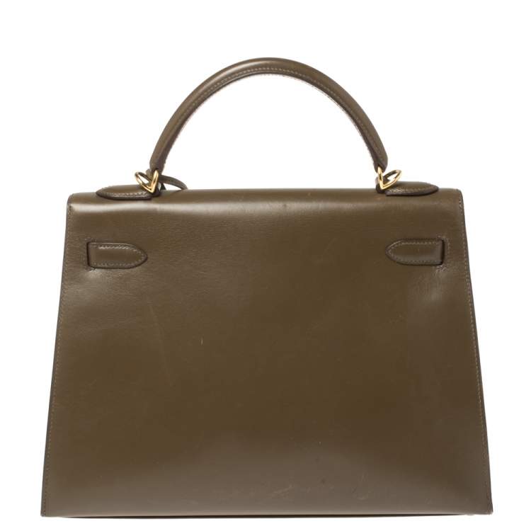 Pre Owned Hermes Lichen Tadelakt Leather Gold Hardware Kelly Sellier 32 Bag