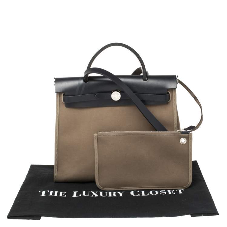 Pre Owned Hermès Bleu Indigo/Khaki Canvas and Leather Herbag Zip 31 Bag
