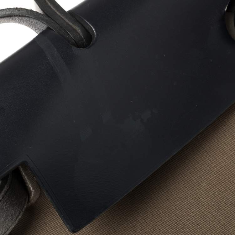 Pre Owned Hermès Bleu Indigo/Khaki Canvas and Leather Herbag Zip 31 Bag